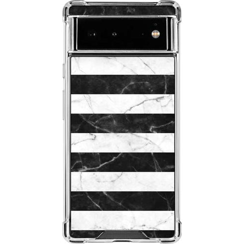 Black and White Striped Marble Google Pixel 6 Clear Case